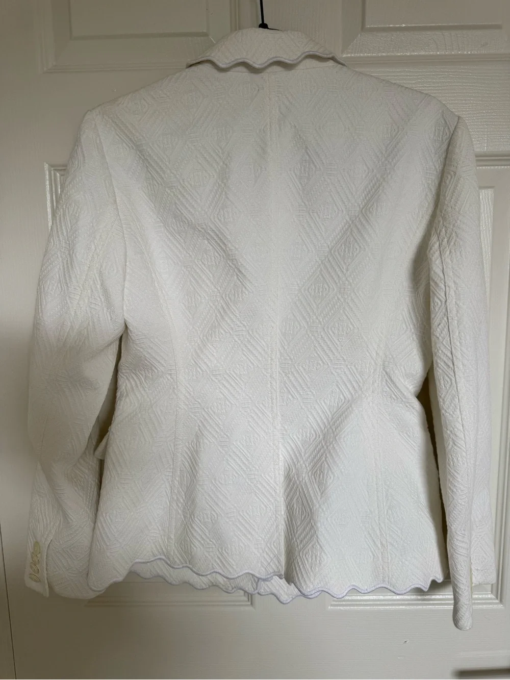 Tory Burch White Scalloped-Trim Tailored Blazer